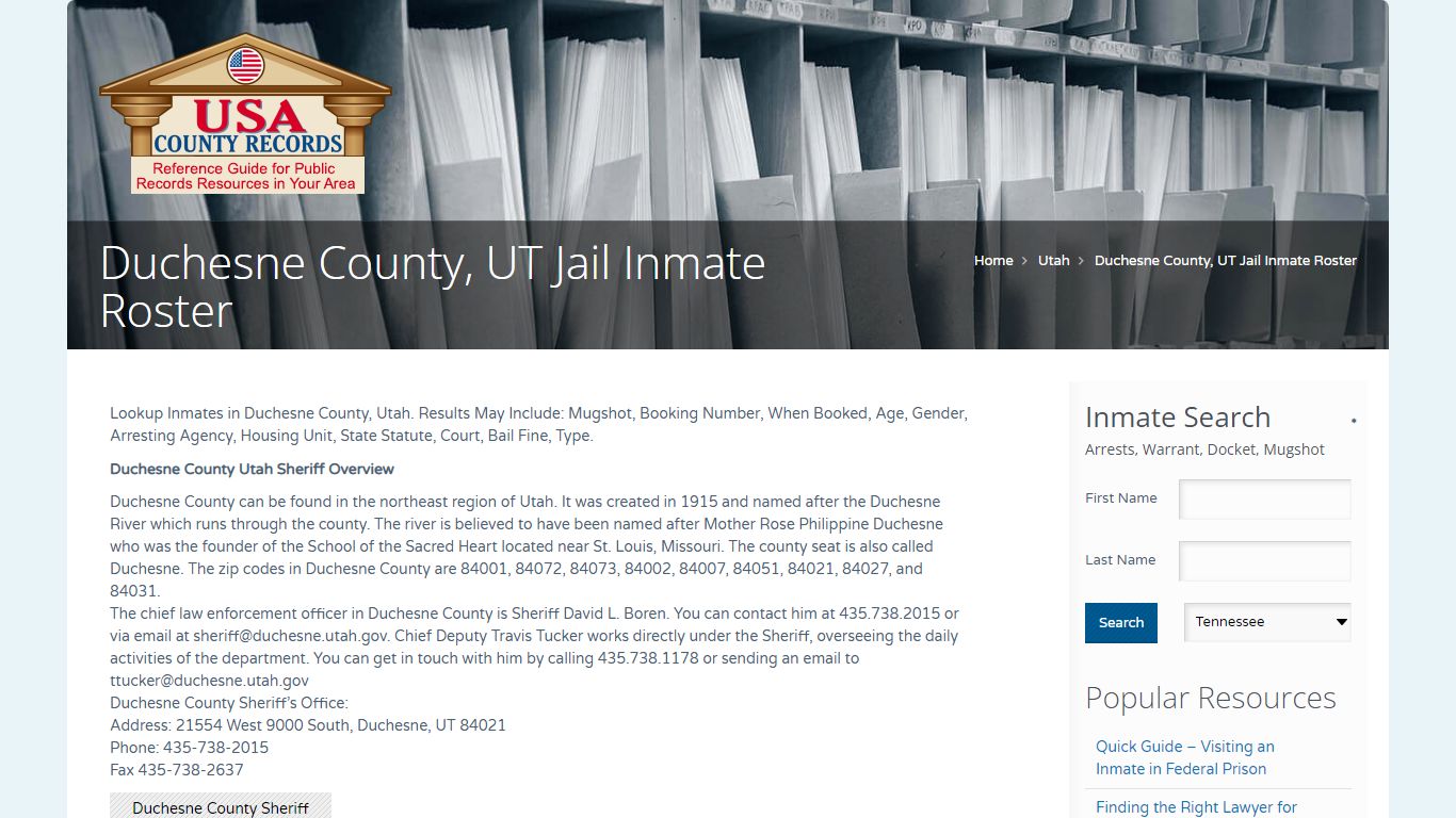 Duchesne County, UT Jail Inmate Roster | Name Search